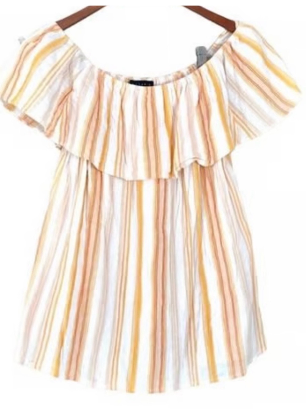 Jessica Simpson vertical striped off the shoulder ruffle top medium